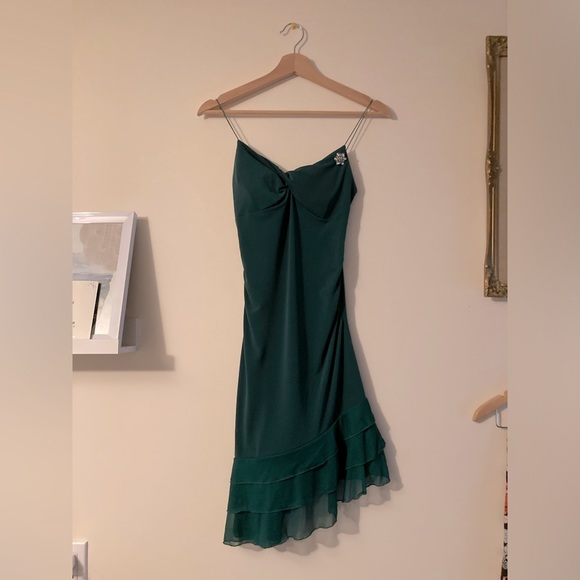 Ruby Rox Vintage Emerald Green Ruffle Hem Spaghetti Strap Mini Dress Size Small - Picture 1 of 8